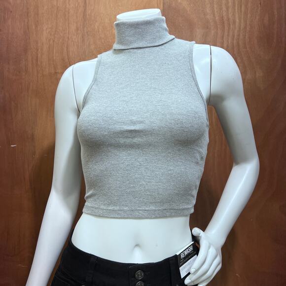 Zara Grey Ribbed Sleeveless Turtleneck Crop Top Size M - Picture 1 of 7